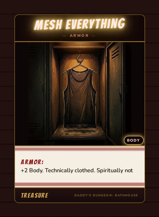 Mesh Everything, a armor card from the Treasure deck of Daddy’s Dungeon: Bathhouse
