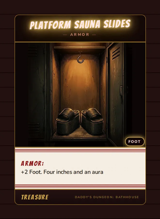Platform Sauna Slides, a armor card from the Treasure deck of Daddy’s Dungeon: Bathhouse