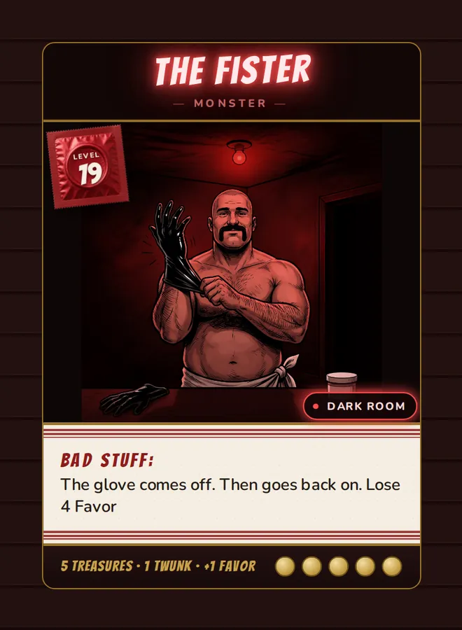 The Fister, a Level 19 monster card set in the Dark Room, from Daddy’s Dungeon: Bathhouse