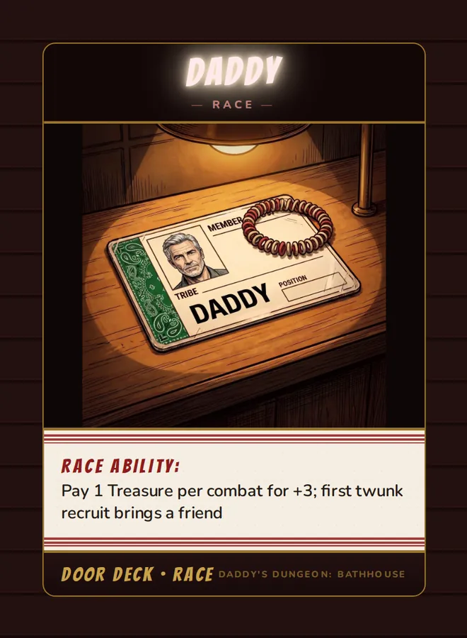 Daddy, a race card from the Door deck of Daddy’s Dungeon: Bathhouse
