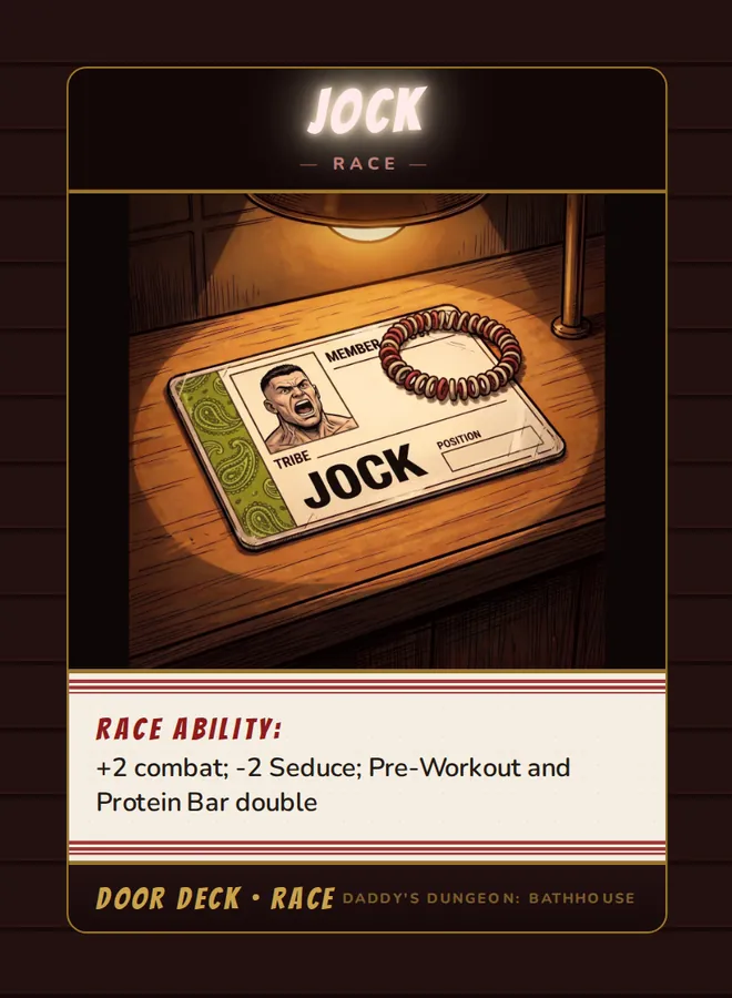 Jock, a race card from the Door deck of Daddy’s Dungeon: Bathhouse