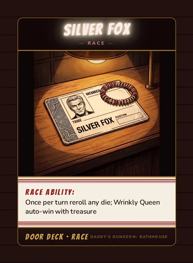 Silver Fox, a race card from the Door deck of Daddy’s Dungeon: Bathhouse