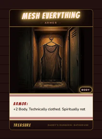 Mesh Everything, a armor card from the Treasure deck of Daddy’s Dungeon: Bathhouse