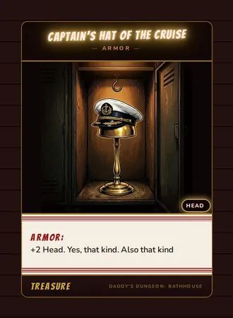 Captain's Hat of the Cruise, a armor card from the Treasure deck of Daddy’s Dungeon: Bathhouse