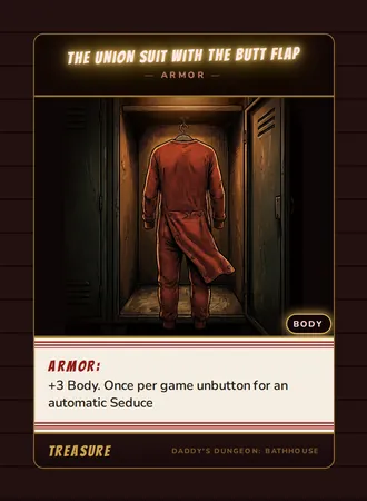 The Union Suit With the Butt Flap, a armor card from the Treasure deck of Daddy’s Dungeon: Bathhouse