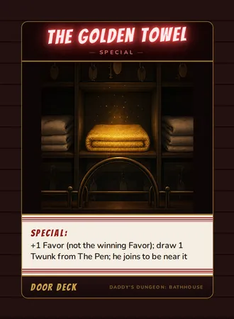 The Golden Towel, a special card from the Door deck of Daddy’s Dungeon: Bathhouse