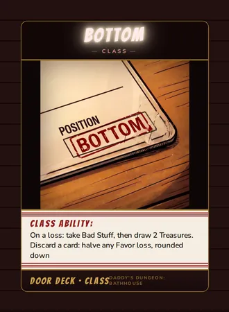 Bottom, a class card from the Door deck of Daddy’s Dungeon: Bathhouse