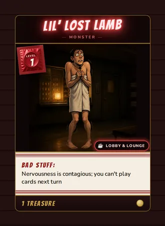 Lil' Lost Lamb, a Level 1 monster card set in the Lobby & Lounge, from Daddy’s Dungeon: Bathhouse