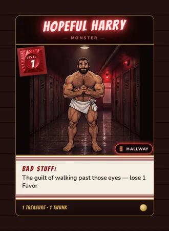 Hopeful Harry, a Level 1 monster card set in the Hallway, from Daddy’s Dungeon: Bathhouse