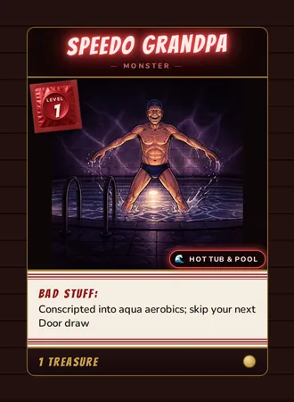 Speedo Grandpa, a Level 1 monster card set in the Hot Tub & Pool, from Daddy’s Dungeon: Bathhouse