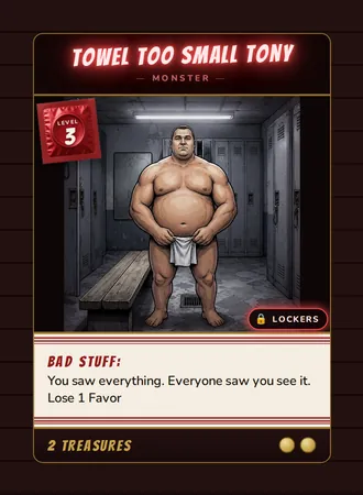 Towel Too Small Tony, a Level 3 monster card set in the Lockers, from Daddy’s Dungeon: Bathhouse
