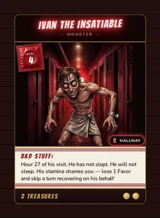Ivan the Insatiable, a Level 4 monster card set in the Hallway, from Daddy’s Dungeon: Bathhouse