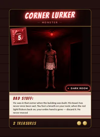 Corner Lurker, a Level 5 monster card set in the Dark Room, from Daddy’s Dungeon: Bathhouse