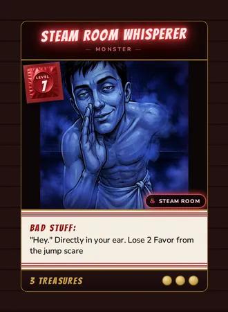 Steam Room Whisperer, a Level 7 monster card set in the Steam Room, from Daddy’s Dungeon: Bathhouse