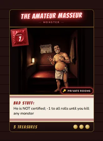The Amateur Masseur, a Level 7 monster card set in the Private Rooms, from Daddy’s Dungeon: Bathhouse