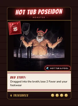 Hot Tub Poseidon, a Level 13 monster card set in the Hot Tub & Pool, from Daddy’s Dungeon: Bathhouse
