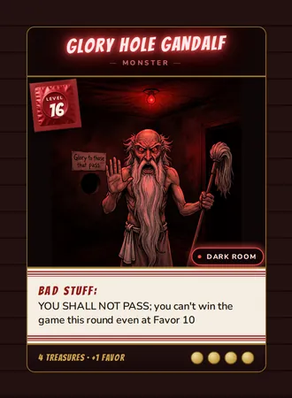 Glory Hole Gandalf, a Level 16 monster card set in the Dark Room, from Daddy’s Dungeon: Bathhouse