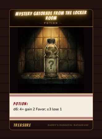 Mystery Gatorade From the Locker Room, a potion card from the Treasure deck of Daddy’s Dungeon: Bathhouse