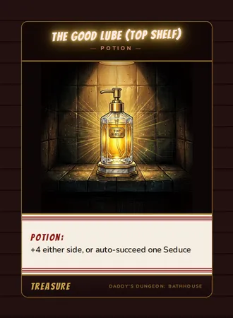 The Good Lube (Top Shelf), a potion card from the Treasure deck of Daddy’s Dungeon: Bathhouse