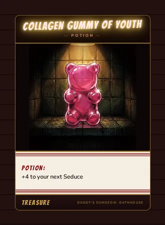 Collagen Gummy of Youth, a potion card from the Treasure deck of Daddy’s Dungeon: Bathhouse