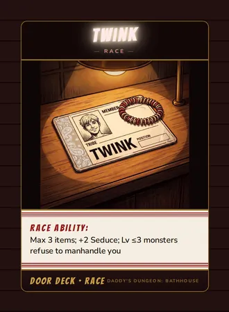 Twink, a race card from the Door deck of Daddy’s Dungeon: Bathhouse