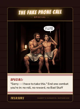 The Fake Phone Call, a special card from the Treasure deck of Daddy’s Dungeon: Bathhouse