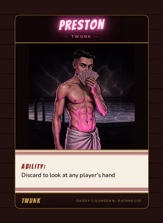 Preston, a twunk card from the Twunk deck of Daddy’s Dungeon: Bathhouse