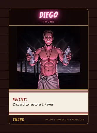 Diego, a twunk card from the Twunk deck of Daddy’s Dungeon: Bathhouse