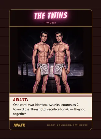 The Twins, a twunk card from the Twunk deck of Daddy’s Dungeon: Bathhouse