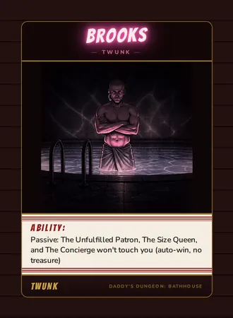 Brooks, a twunk card from the Twunk deck of Daddy’s Dungeon: Bathhouse