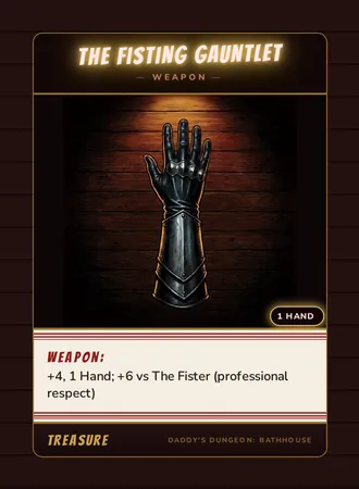The Fisting Gauntlet, a weapon card from the Treasure deck of Daddy’s Dungeon: Bathhouse