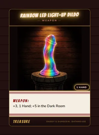 Rainbow LED Light-Up Dildo, a weapon card from the Treasure deck of Daddy’s Dungeon: Bathhouse