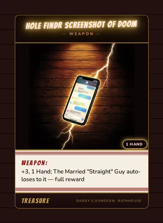 Hole Findr Screenshot of Doom, a weapon card from the Treasure deck of Daddy’s Dungeon: Bathhouse