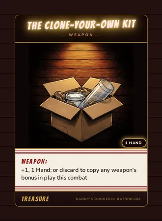 The Clone-Your-Own Kit, a weapon card from the Treasure deck of Daddy’s Dungeon: Bathhouse