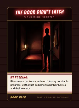 The Door Didn't Latch, a wandering monster card from the Door deck of Daddy’s Dungeon: Bathhouse